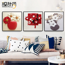 Living room sofa behind background wall decoration painting modern minimalist square triptych bedroom mural restaurant hanging painting