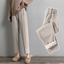 Grandma's female winter net red 2022 new thicker autumn winter women's pants with fluffy straight hair? Harlan pants