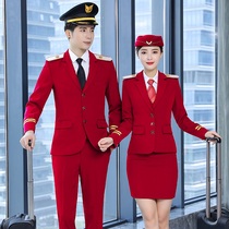 Railway stewardess uniform female professional suit suit suit Empty performance suit Long sleeve honor guard dress Snare drum tooling