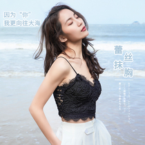 Lace beauty back summer thin bra sling one underwear womens outer wrap chest anti-light Inner top