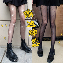 Black stockings womens thin black pins trampoline socks Net red letter fishing net socks with Diamond White jk pantyhose