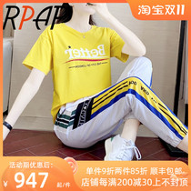 RPAP summer round neck top sports fashion casual suit female loose age-reducing popular short-sleeved trousers two-piece set
