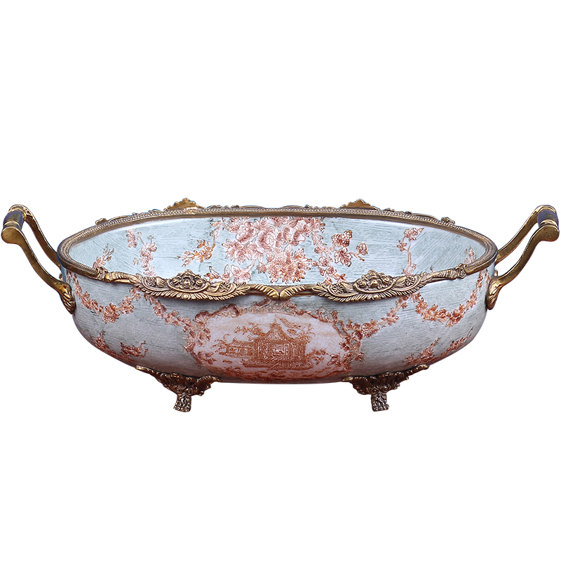 Europe type restoring ancient ways compote sitting room tea table furnishing articles of key-2 luxury creative American household ceramics with copper decoration fruit bowl