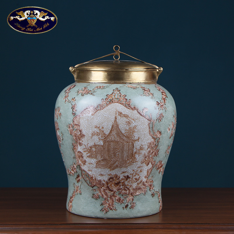 Europe type restoring ancient ways ceramic storage tank with cover pure copper of new Chinese style household act the role ofing is tasted the sitting room porch the general pot of furnishing articles