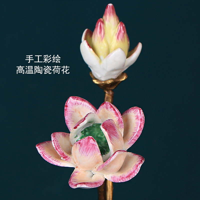 Chinese fruit bowl sitting room double lotus ceramics with copper Europe type tea table decoration home decoration key-2 luxury furnishing articles