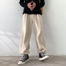 Spring corduroy casual pants thickened warm Mens ins Tide brand loose Joker drawstring pants trousers tide tide