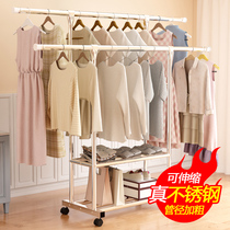 Stainless steel clothes clothes floor-to-ceiling bedroom balcony telescopic hanging clothes drying rack storage single pole belt wheel household artifact