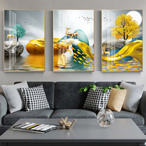 Modern Living Room Decoration Triple Painting New Sofa Background Wall Hanging Painting Crystal Ceramic Diamond Minimalist Light Luxury Restaurant Mural