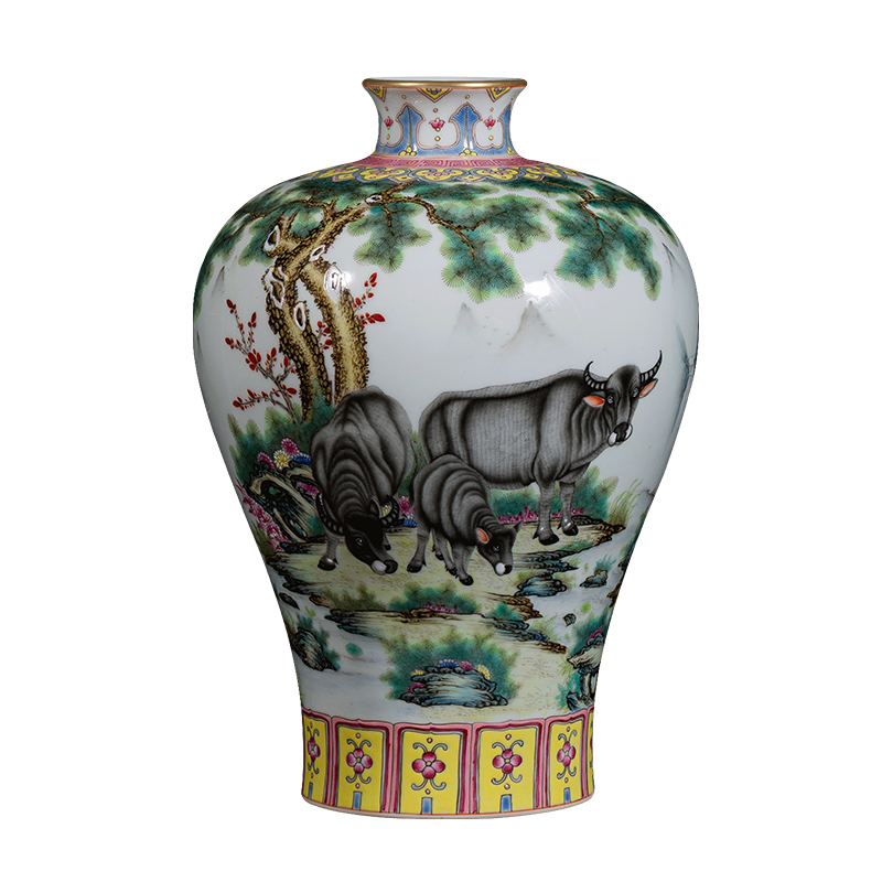 Better sealed up with jingdezhen furnishing articles of the new Chinese style household hand - made ceramic vase pastel cattle grain mei bottles of sitting room adornment