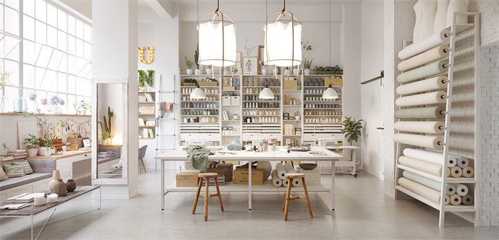 小型工作室loft工业风复古清新办公室装饰装修设计图片效果图素材