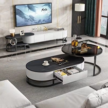 Rock plate tea table light extravagant glass modern Nordic minimalist small family living room round tea table TV cabinet portfolio telescopic