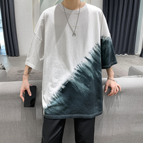 Hanging Dye Gradient Color Short Sleeve T-shirt Male Tide Cards Loose Trend Hip Hop Oversize Half Sleeve of Compassionate Jersey
