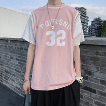 Net red short sleeve t-shirt male trend Korean version ins superfire cec tide card jersey 50% sleeves Summer sports fake two