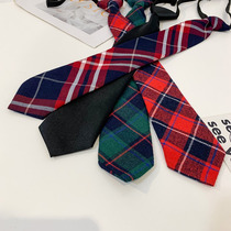ins Japanese Hong Kong style lazy tie button plaid black male and female students Korean trend Harajuku College trend