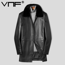 Haining leather mens leather down jacket long lapel sheep jacket leather fur coat winter