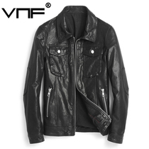 Haining leather leather clothing mens sheep skin lapel Korean version of slim short handsome motorcycle leather jacket tide jacket autumn