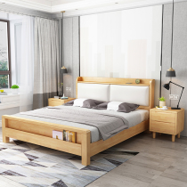 Solid wood bed Modern simple Nordic drawer storage high box storage soft backrest 1 5 meters 1m8 double bed Factory direct sales