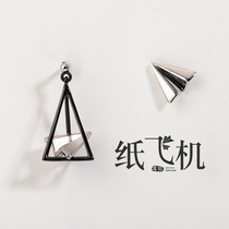 Flower bud original design paper plane earrings female sterling silver temperament Korean personality simple asymmetrical creative ear jewelry