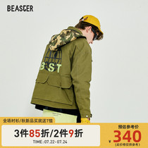 BEASTER little devil grimace early autumn solid color jacket multi-pocket jacket mens solid color loose national tide coat tide