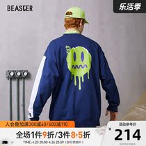 BEASTER Little Devils Ghost Face Down Shoulder Trend Acropolis Street Tide RELAXED COLLISION COLOR SPLICING ROUND COLLAR SLEEVE HEADS