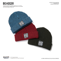 BEASTER little devil smiley face hat Graffiti print pattern contrast casual thick warm knitted wool hat