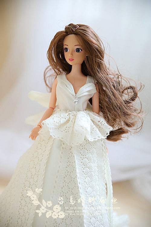 台岛diy手工布艺缝纫迷你白色芭比结婚礼物6分娃娃婚纱制作材料包