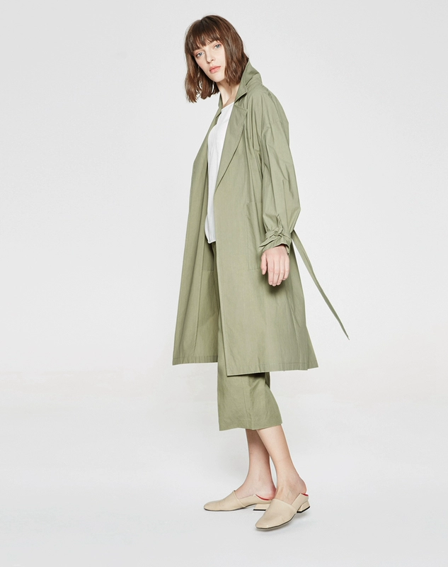 Thời trang nữ MECITY cotton tinh khiết đơn giản và phóng khoáng áo khoác gió mỏng giữa eo phối ren - Trench Coat