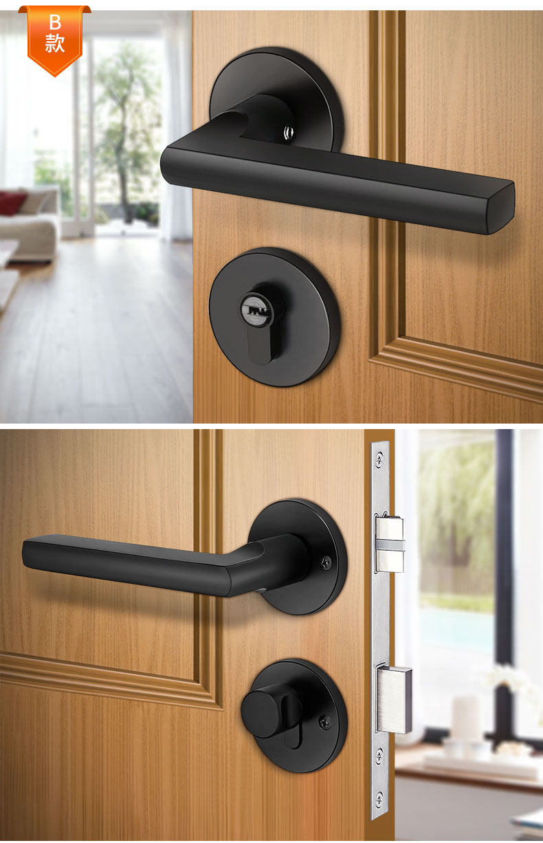 卡贝门锁室内卧室房门锁卫生间浴室门美式黑色静音实木门把手锁具