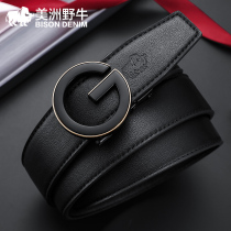 American bison new mens letter automatic Buckle Head layer cowhide simple Korean pants belt business gentleman belt