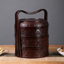 Retro handmade bamboo food box double multi-layer mooncake basket basket delivery basket home hotel basket shooting props