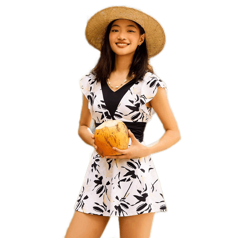 TOSWIM swimsuit for women soaking in hot springs, slimming down with a one-piece skirt style swimsuit that conservatively covers the belly, V-neck, slimming down with a seaside vacation TOSWIM swimsuit for women soaking in hot springs, slimming down with a one-piece skirt style swimsuit that conservatively covers the belly, V-neck, slimming down with a seaside vacation
