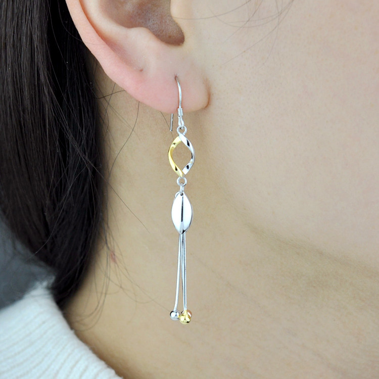 彩银耳环女s925纯银镀彩金耳坠个性百搭花朵耳坠仙耳饰气质银饰