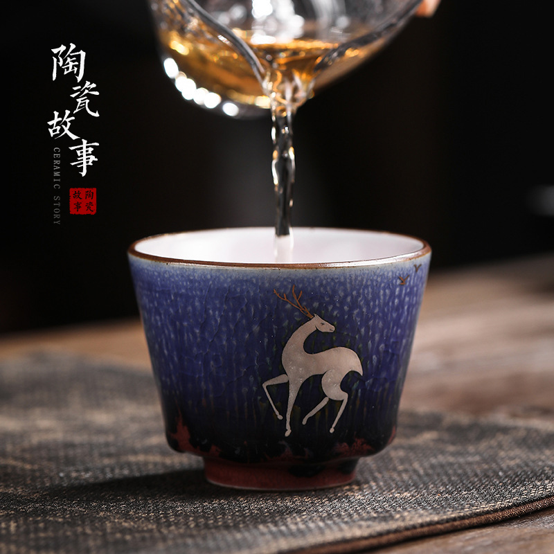 Story of pottery and porcelain teacup tea sample tea cup, kung fu tea bowl hand - made single cup gift boxes manual master CPU