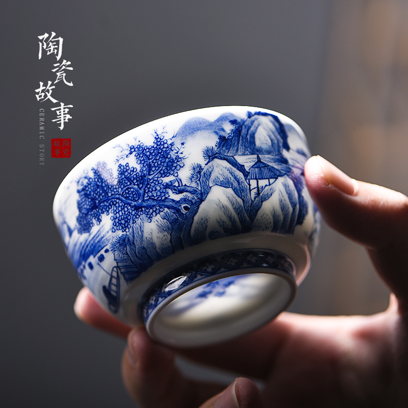 Jingdezhen ceramic story kung fu tea cups a single tea pure hand - made the master of the blue and white porcelain cup sample tea cup single CPU