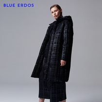 BLUE ERDOS womens AUTUMN and winter hooded bright medium long womens down jacket