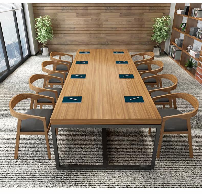 loft铁艺实木办公桌会议桌长条会客桌培训洽谈桌椅简约现代长桌子