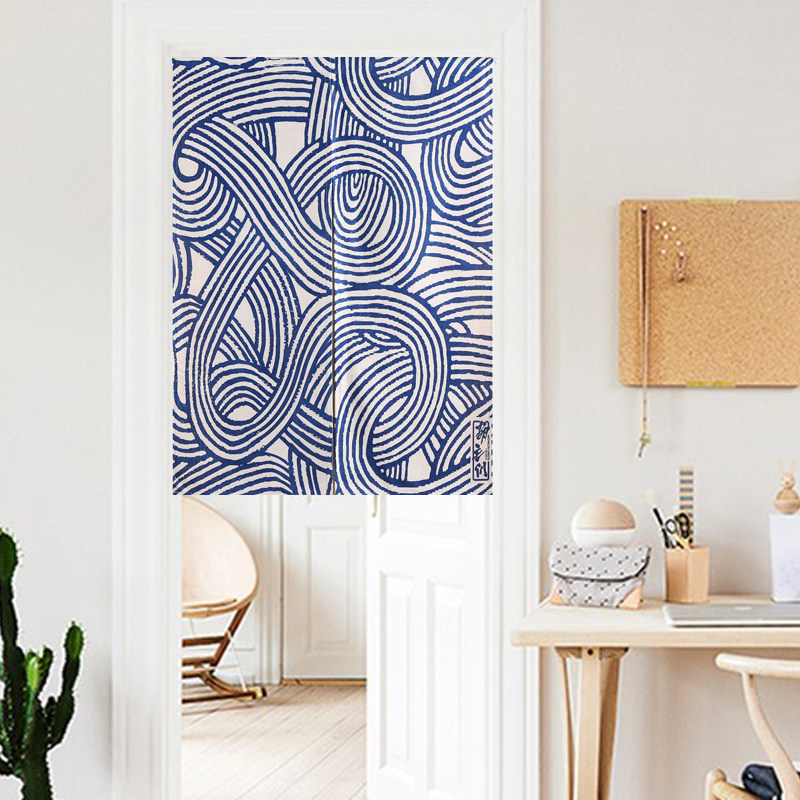 可定制 蓝色日式门帘厚实棉麻日本元素料理店装饰帘隔断帘玄关帘