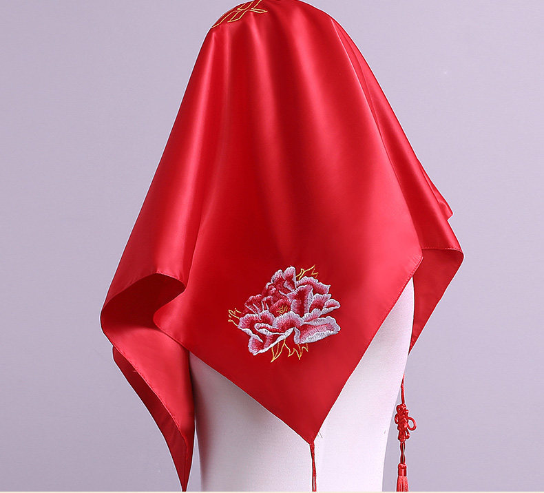 盖头古典新娘新款红色红盖头流苏新娘大红色中式刺绣秀禾结婚头巾