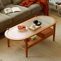Japanese vine chip tea a few double long rainbow glass solid wood tea table modern living room white wax wood small house type house dwarf table