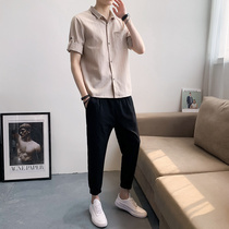 Mens summer casual suit 2021 summer new leisure sports Korean version of the trend handsome wild ankle-length pants men