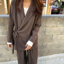 Crab Lane custom temperament suit Hanging strap knotted suit jacket casual pants two-piece female