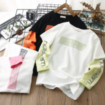 Spring Autumn Children Casual Loose male and female children long sleeves leave two CUHK children t-shirt Han version Chaoyang blouses