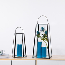 European style new simple modern stainless steel glass outdoor windproof lamp candle holder pendulum candle holder wind lamp romantic