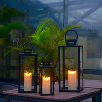 Nordic simple outdoor wrought iron lamp American glass windproof Candlestick wedding hotel homestay soft decoration Chinese style