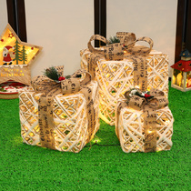 Christmas Decorations Christmas Tree Pile Head Luminous Iron Art Gift Box Three Sets Mall Hotel Shop Window Hem Gift Box