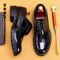 Patent leather round toe platform shoes 2021 hot selling mens first layer cowhide heightened casual leather shoes genuine leather open edge beads mens shoes