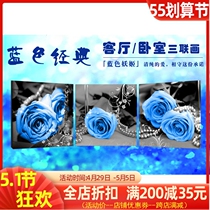 DMC Precision Printed Cross Embroidered Triptych Living-room Bedroom Big Picture Blue Rose Blue