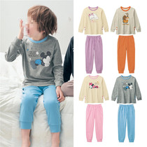 Export Japan pure cotton childrens mens and womens childrens pajamas Spring and autumn long-sleeved suit Childrens girls baby home clothes