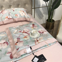 High-end 80s Tian Xia cool quilt four-piece summer silky Ice Silk air conditioning by the pastoral nude sleeping thin quilt machine wash