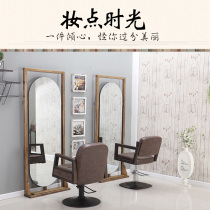 Hair mirror table barber shop mirror hair salon special mirror solid wood floor Barber mirror industrial style simple hair cutting mirror